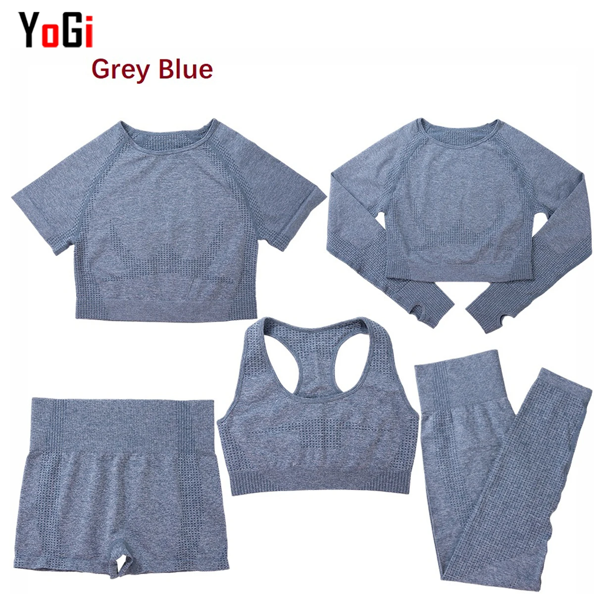 2021 women 5 pcs seamless gym short pants leggings short long sleeve t-shirt sport bra fitness & yoga outfit wear sweatsuit set