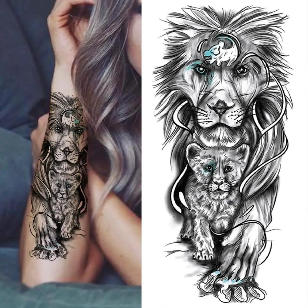 Cool Style Lion Tiger Wolf Half Arm Sleeve Temporary Waterproof Tattoo Sticker For Men Arm Tattoo Sticker