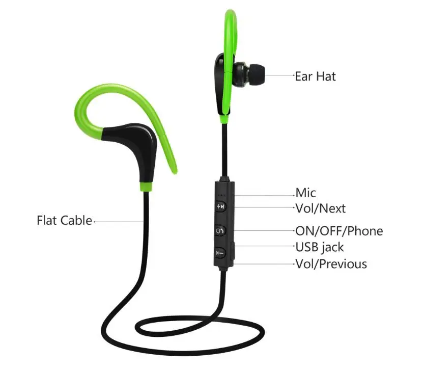 Horns Sweatproof Wireless Bluetooths Earphones Headphones Sport Headset Gym with Ear Hook For Samsung iPhone