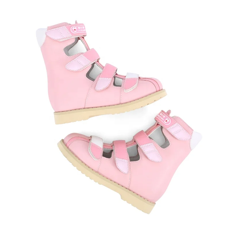 High ankle kid girls printing leather orthopedic safety shoes summer sandals for flat foot and club foot