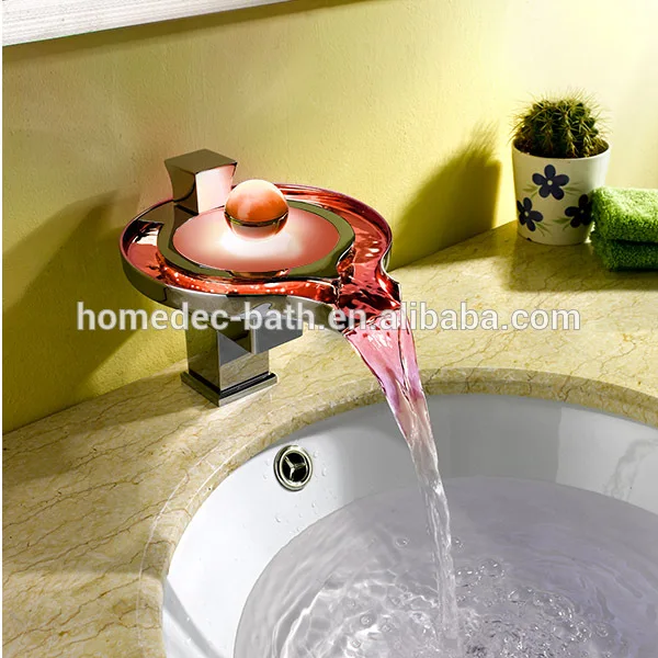 Lavatory Contemporary Temperature Sensor Color Changing Led Lights Bathroom Faucet