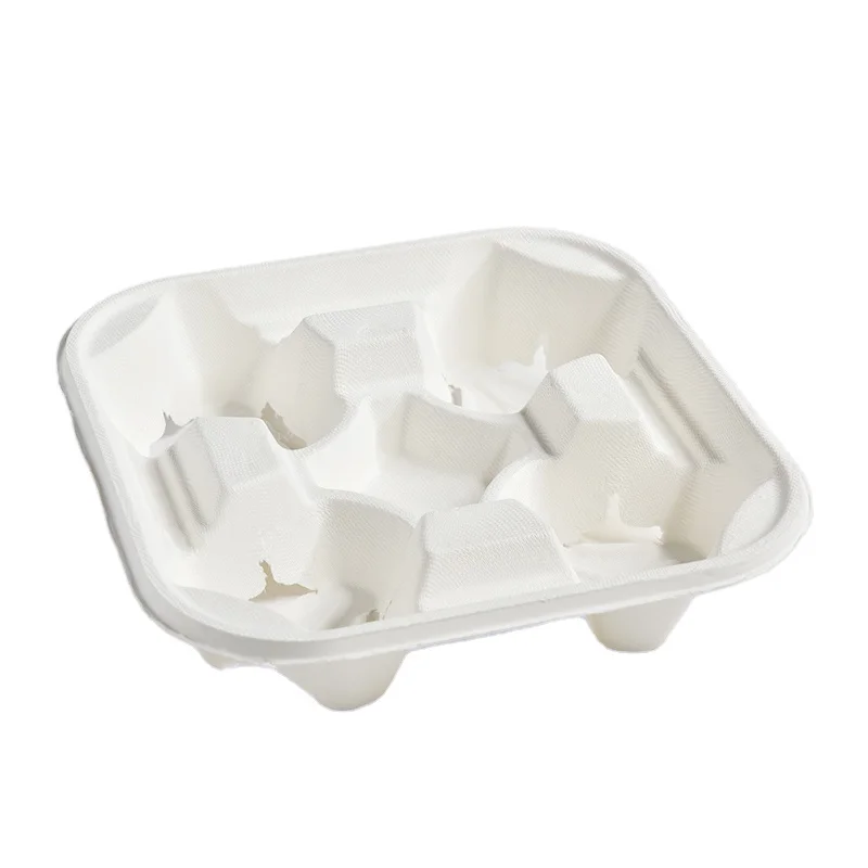 Top Seller Biodegradable disposable sugarcane paper hot drink holder 4 cups coffee carrier