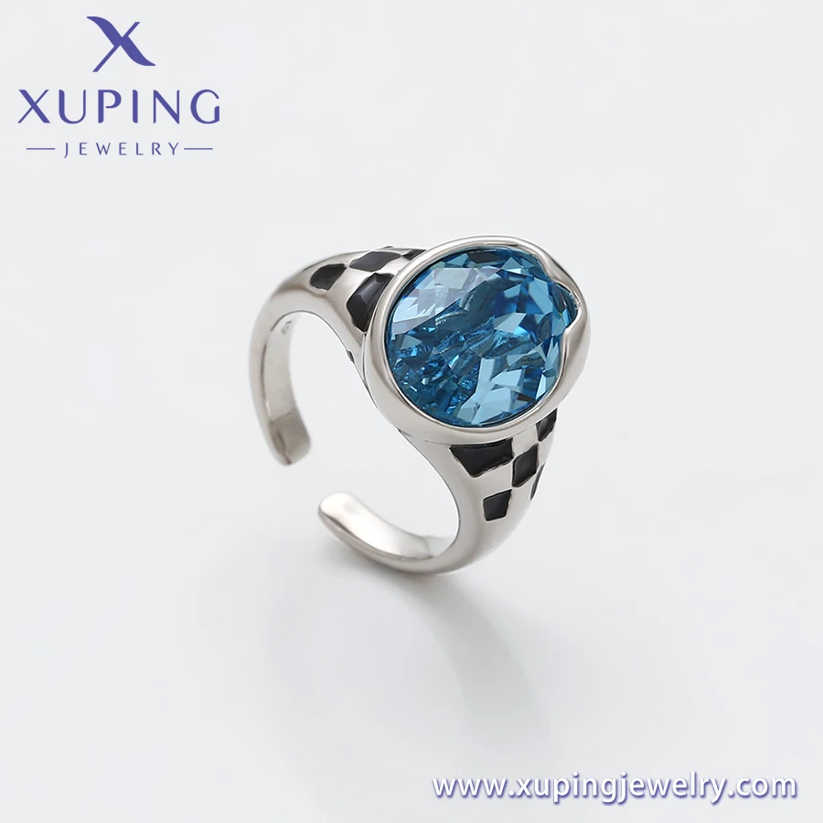X000694022 Xuping Jewelry fashion ladies jewelry elegant luxury cool daily simple man unisex resizeable big blue crystal ring