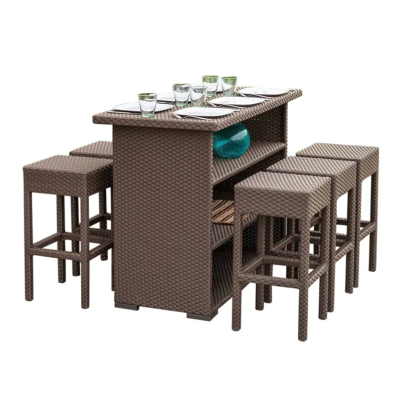 Commercial brown rattan aluminum bistro stool bar chair
