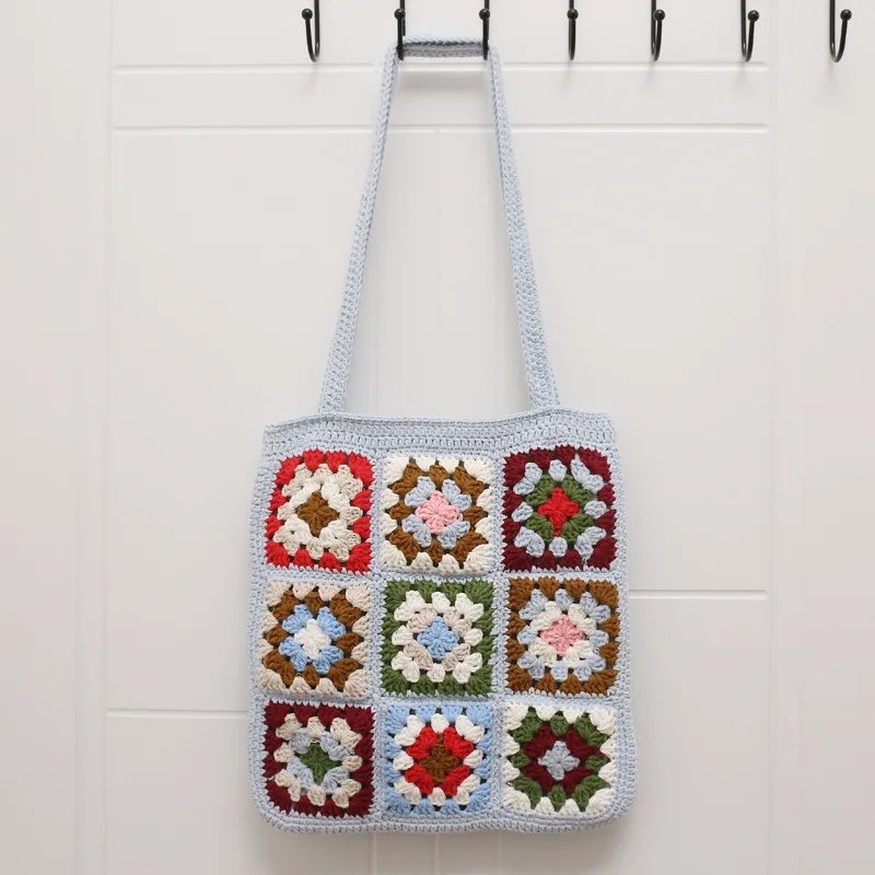 New Arrival Designer Handmade Retro Knitted Bag Granny Square Purse Bohemian Crochet Tote Bag