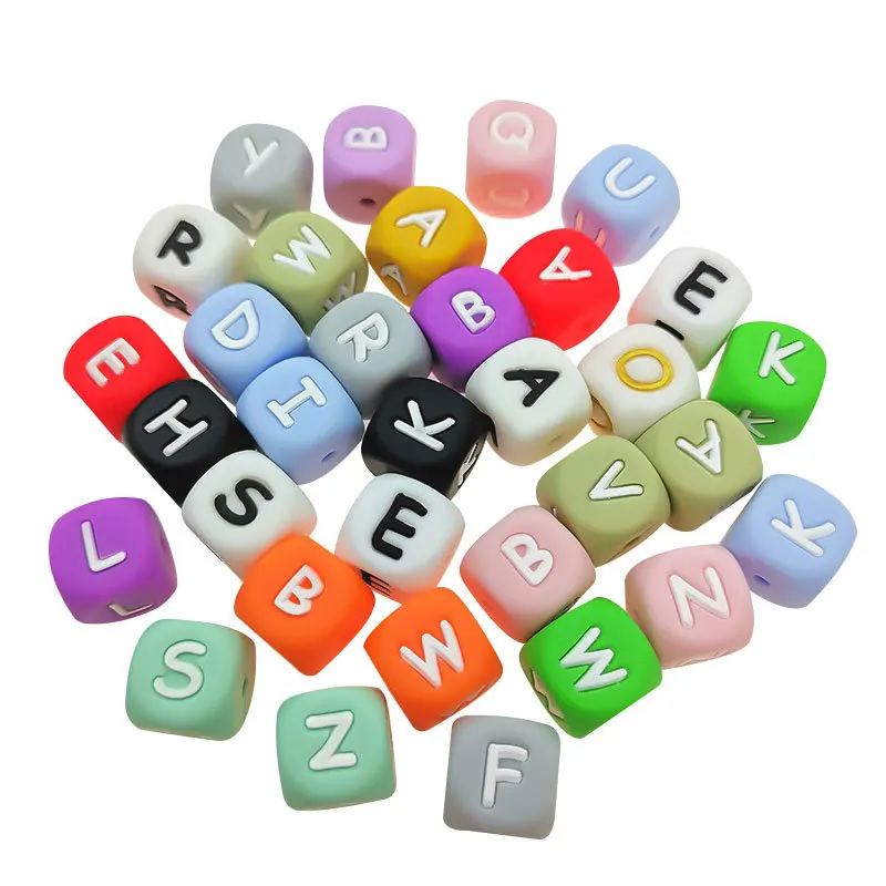 Wholesale Bulk 12mm Colorful Silicone Letter Beads Bpa Free Printed Alphabet Silicon Focal Beads for Making Keychain