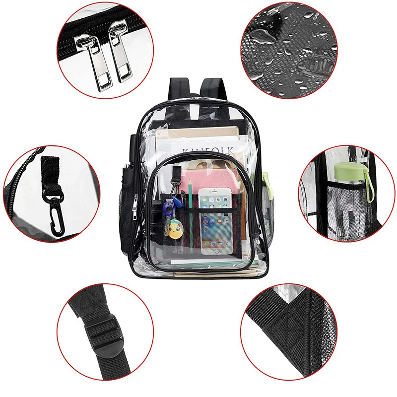 Custom Clear PVC Backpack Outdoor Fashion Large Capacity Travel Camping Hiking Students College Teenager Bag for Men Women