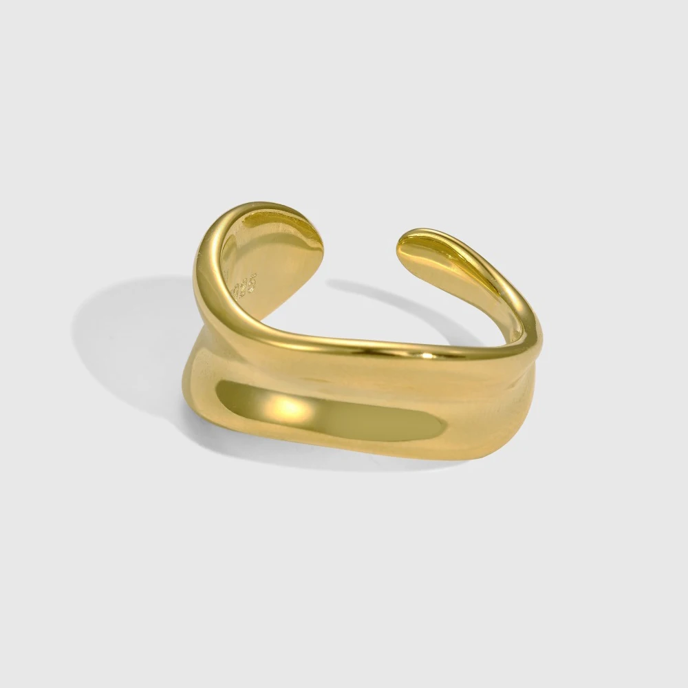 Dylam fine Minimalist Jewelry S925 Silver Rhodium 18K Gold Plated Irregular Wide Concave Convex Adjustable Women Rings for women