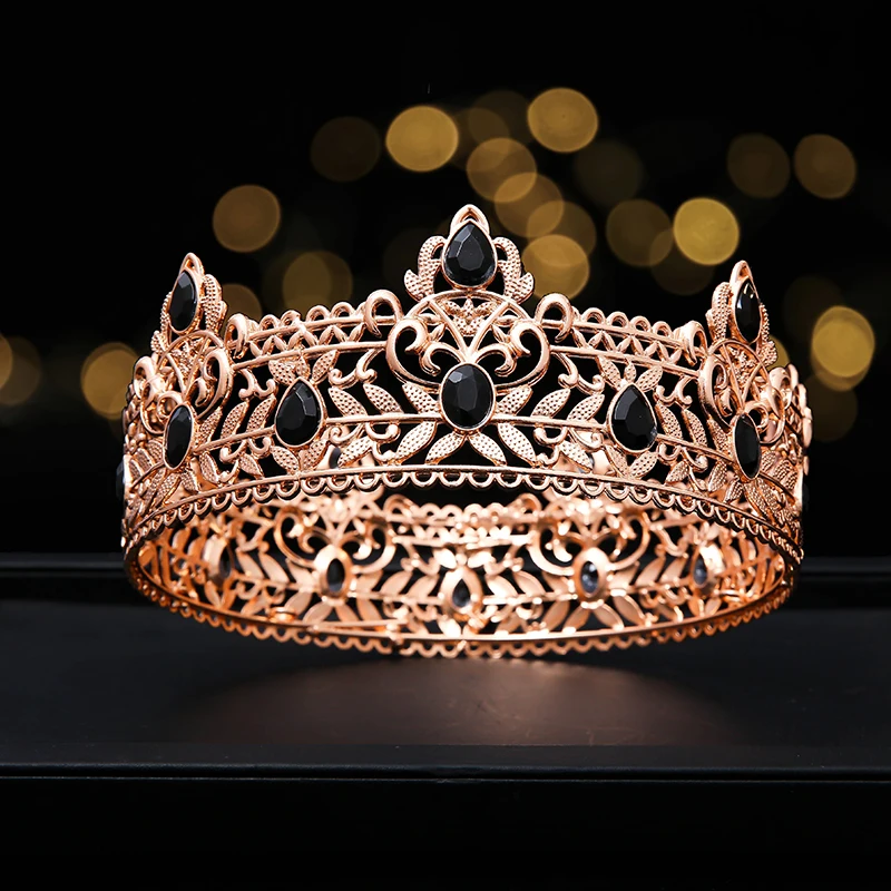 Golden Men Round Crown Royal King Crowned Hoods Color Crystal Crown Prince