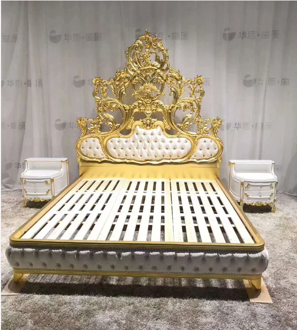 European Italian classical antique wood royal king size bedroom set