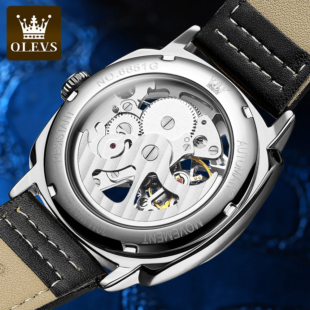 Olevs 6651 Hot Sale China  Suppliers Custom Logo Low Moq Fashion Wrist Quality Square Automatic Mechanical Luxury Watch