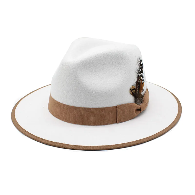 Classic Fedora Hats With  Feather Wide Brim Wool Felt Hat For Travel Vintage Style Fedora