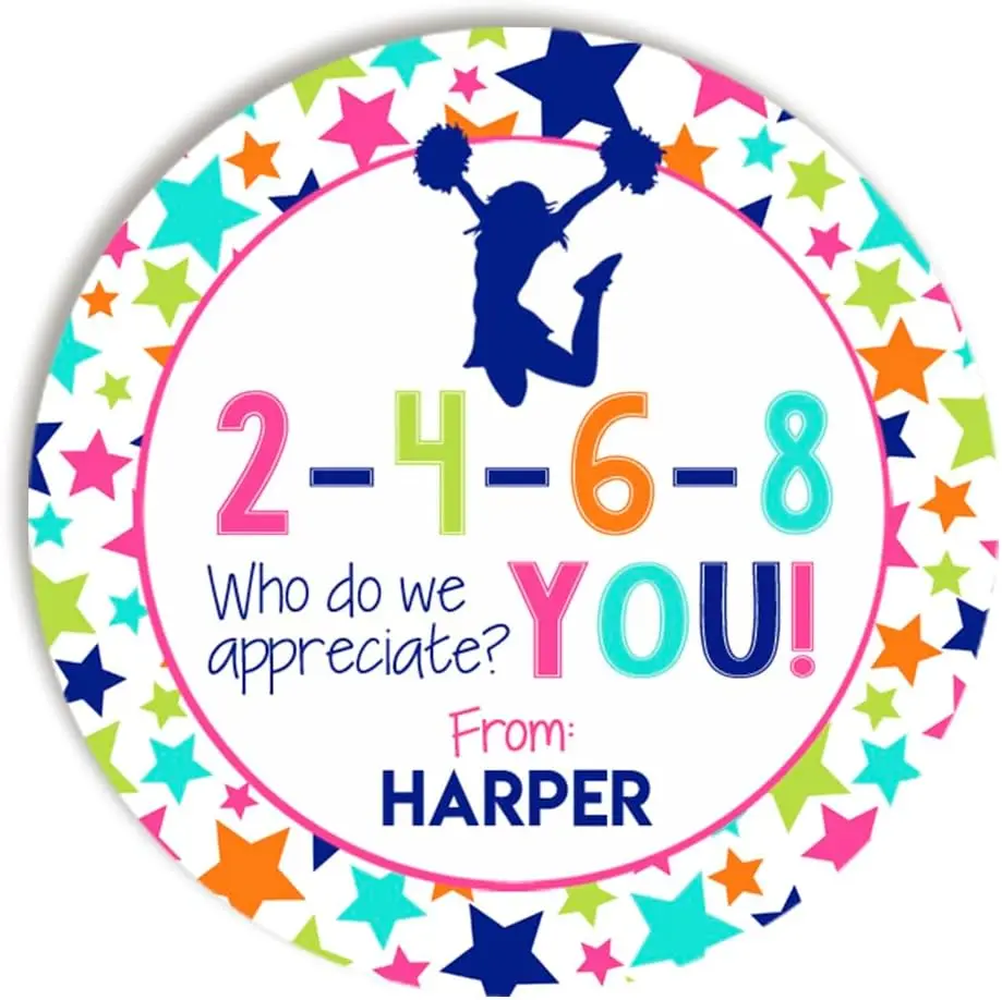 Personalized Cheerleading Sticker Birthday Cheer Leading Labels for Envelopes Custom Thank You Personalized Birthday Stickers