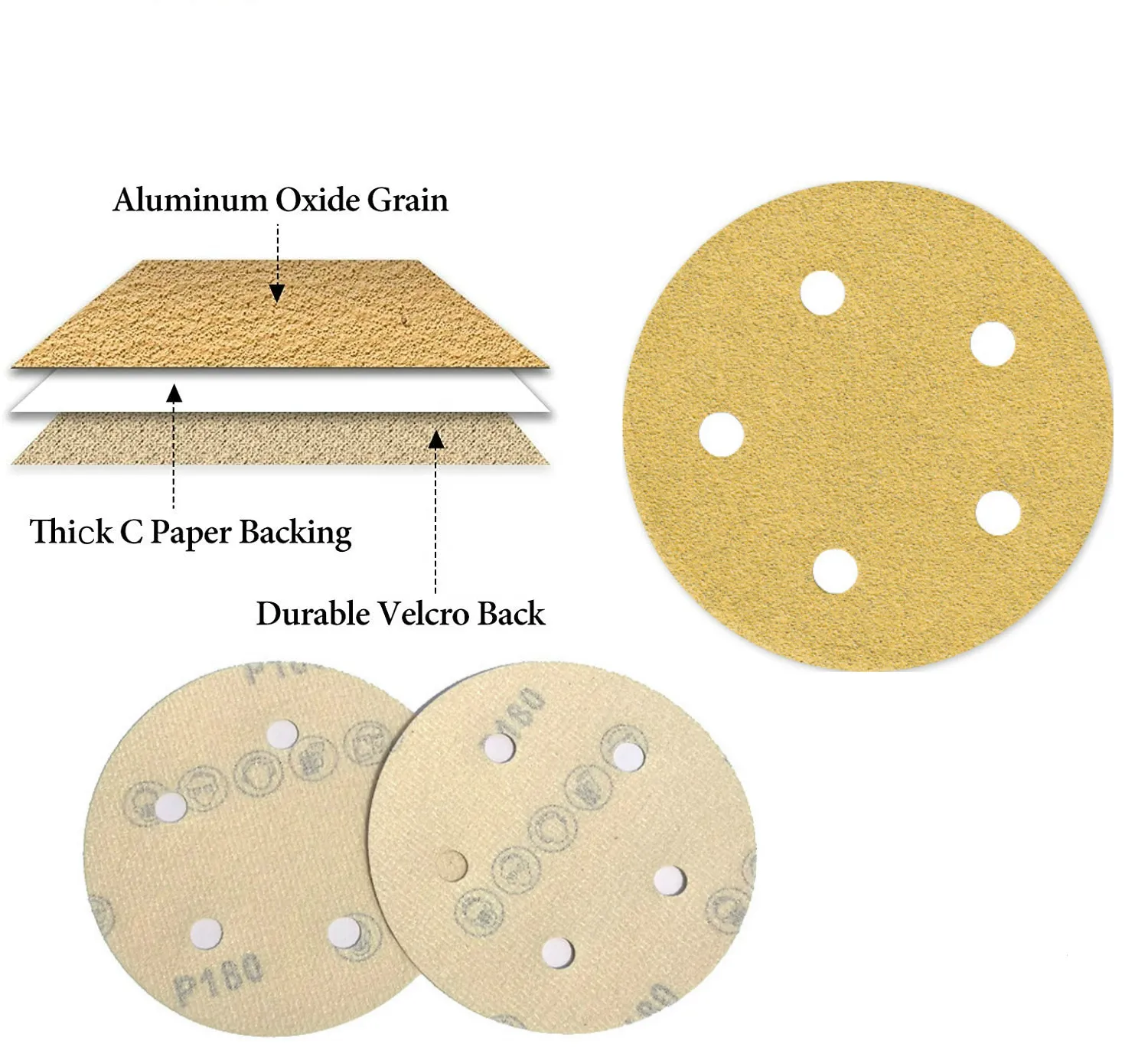 
Sample free konaflex-sanding disc 5inch(125mm)with5 dust holes hook&loop golden yellow 