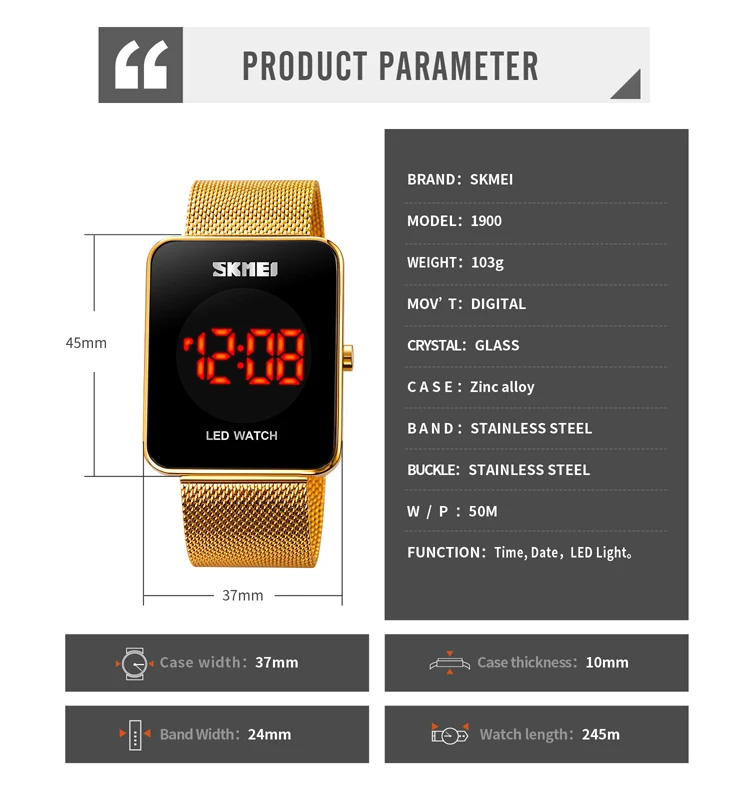 SKMEI 1900 trendy style fashion waterproof touch screen unisex sport led sports watch digital led watch