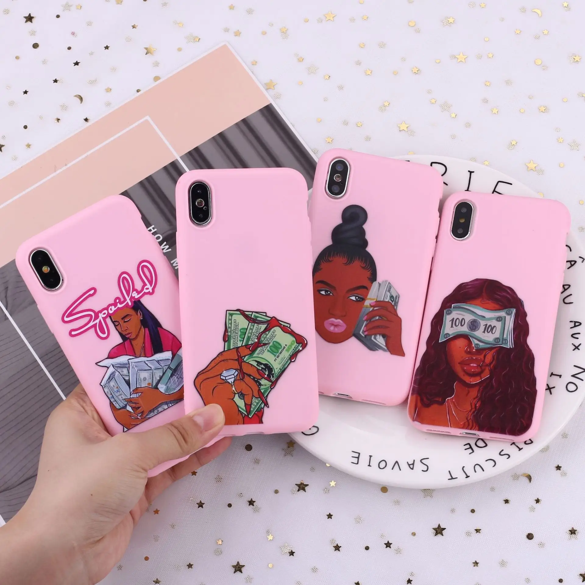 Hot Selling Money Women Pink Soft TPU Phone Case for iPhone 11Pro 11Promax X XS XR Xsmax