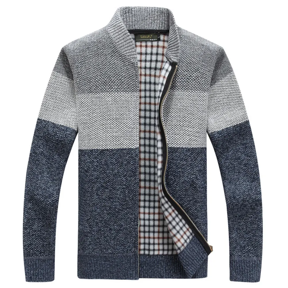 O Neck Long Sleeve Grey Color Block Zip Up Mens Cardigan Sweater For Men