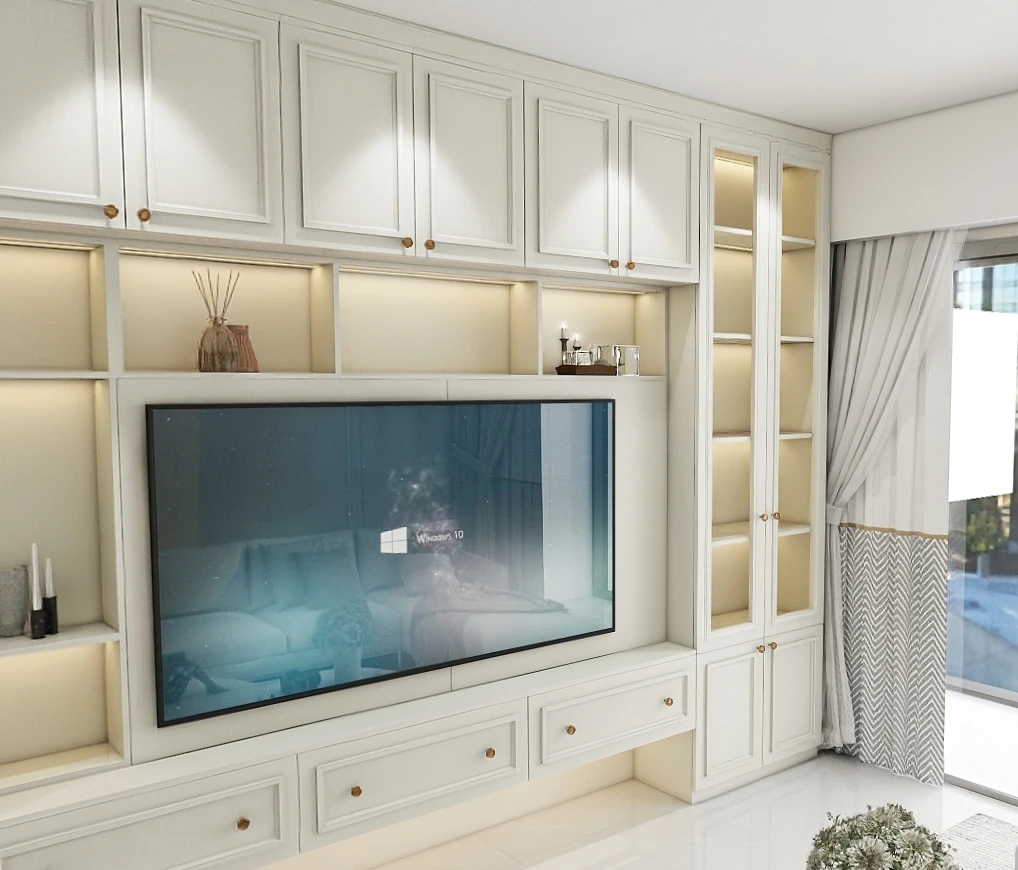 Modern TV Cabinet Wooden Panel with  Multi-Use Console Table for Living Room Bedroom Hotel Dining Storage Solution