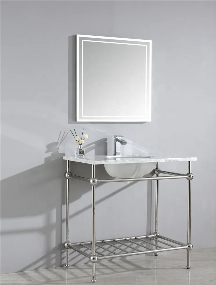 Stainless steel bathroom cabinets frame marble stone chrome bathroom sink and vanity set