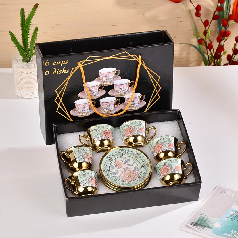 Delicate Bone China Coffee Cup Set European Vintage Tea Cup Tea Kettle Saucer Ceramic Gift box tea set