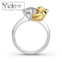 High quality large stone silver ring custom made logo design enamel pikachu wedding ring wholesale