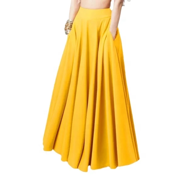 Plus Size Women Casual Long Maxi Skirt Solid Color High Waist Long Pleated Skirt With Pocket
