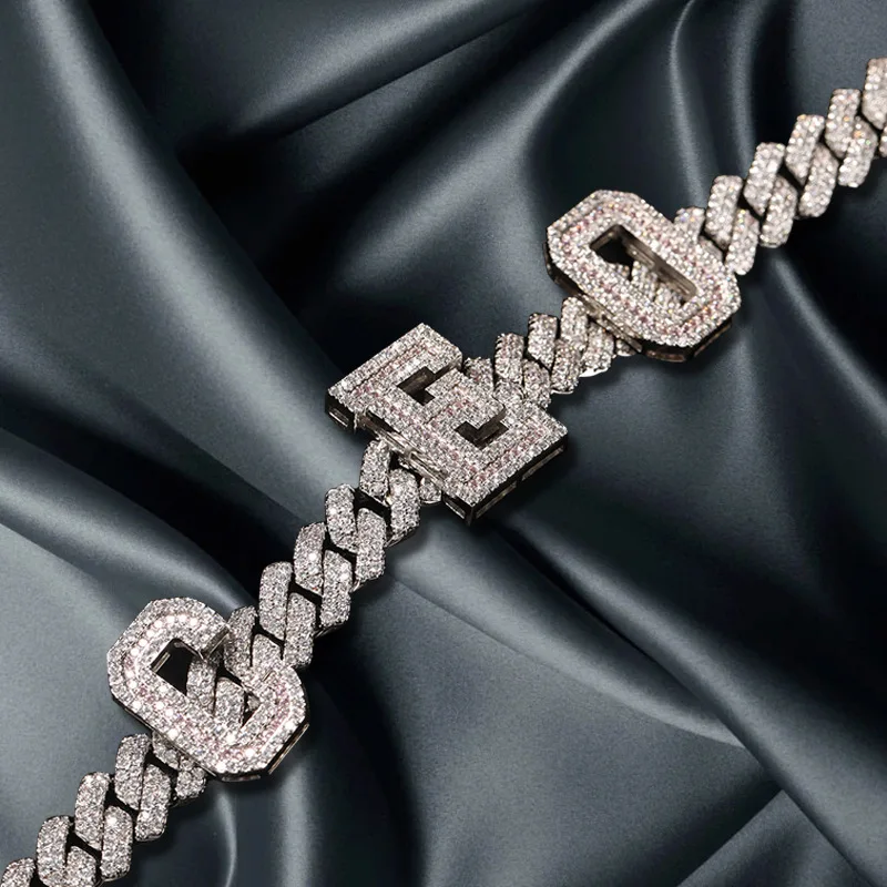 Iced Out Mens Hip Hop Jewelry Platinum/18K Gold Plated Lab Diamond Letter Custom Pink Zircon Intials Name Cuban Chain Necklaces