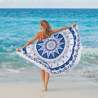 Microfiber Mandala Custom Round Beach Towels Custom Print Adult Free Woven OEM ODM Plain Bath Towel Customized Printing Designs