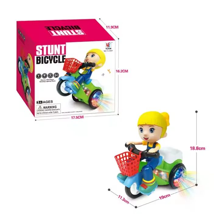 New plastic stunt tricycle toy 360 rotating luminous model car toy Cute fun rotating car toy wholesale