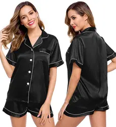 CLS1112-1 custom logos silk pajamas ladies night two pieces sleep wear pyjamas 2 piece shorts set women clothing 2023 summer
