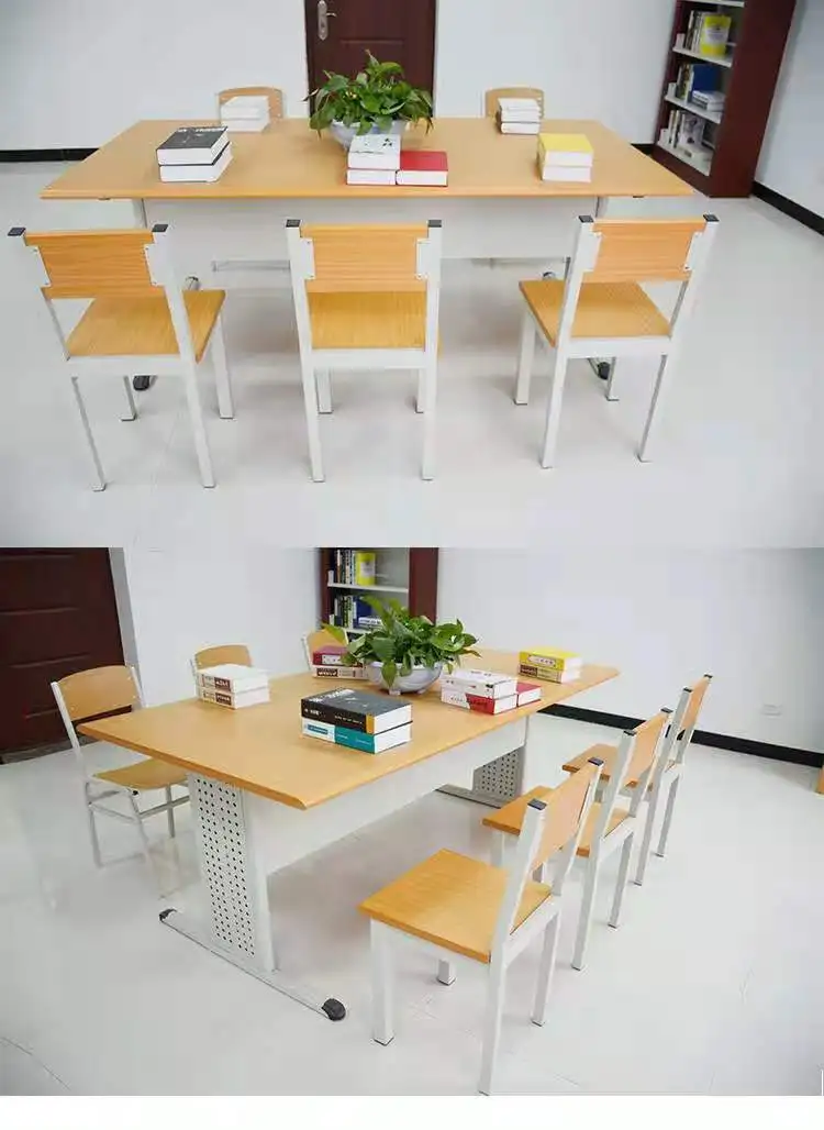 School library reading room tables bookstore meeting room study desk for students steel wood conference table and chairs set
