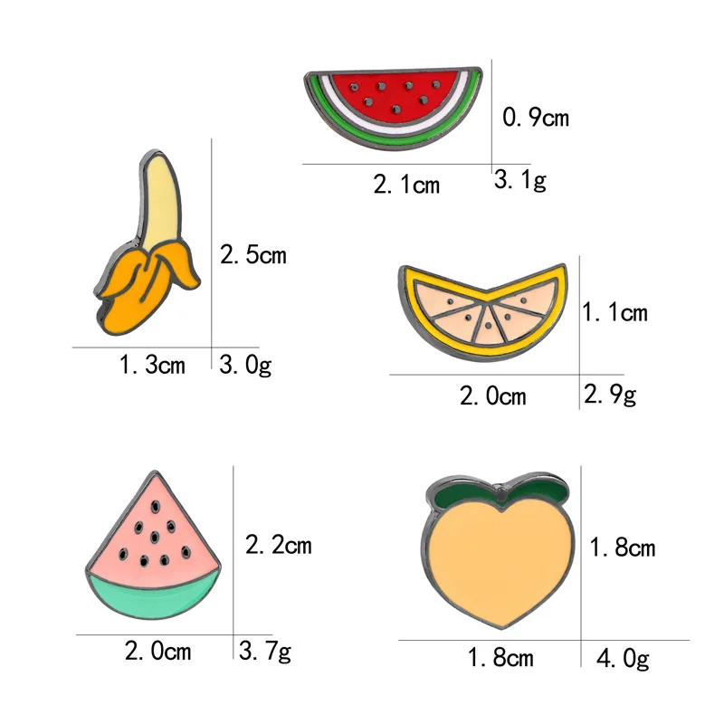 Cartoon summer style Interesting fruit series Watermelon banana Alloy drip oil brooch Student denim clothing accessories