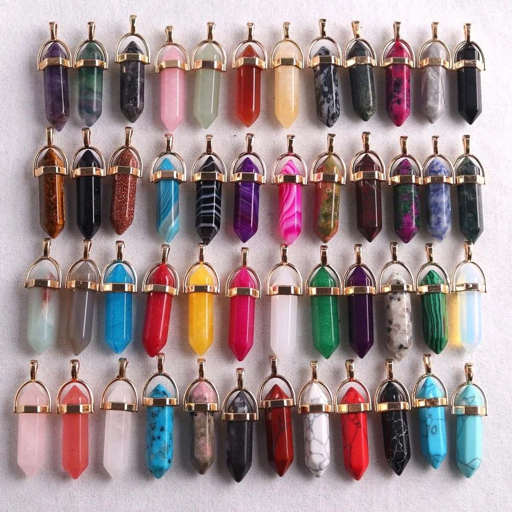 Gemstone jewelry natural stone necklace wire wrapped healing crystal pendant for men women