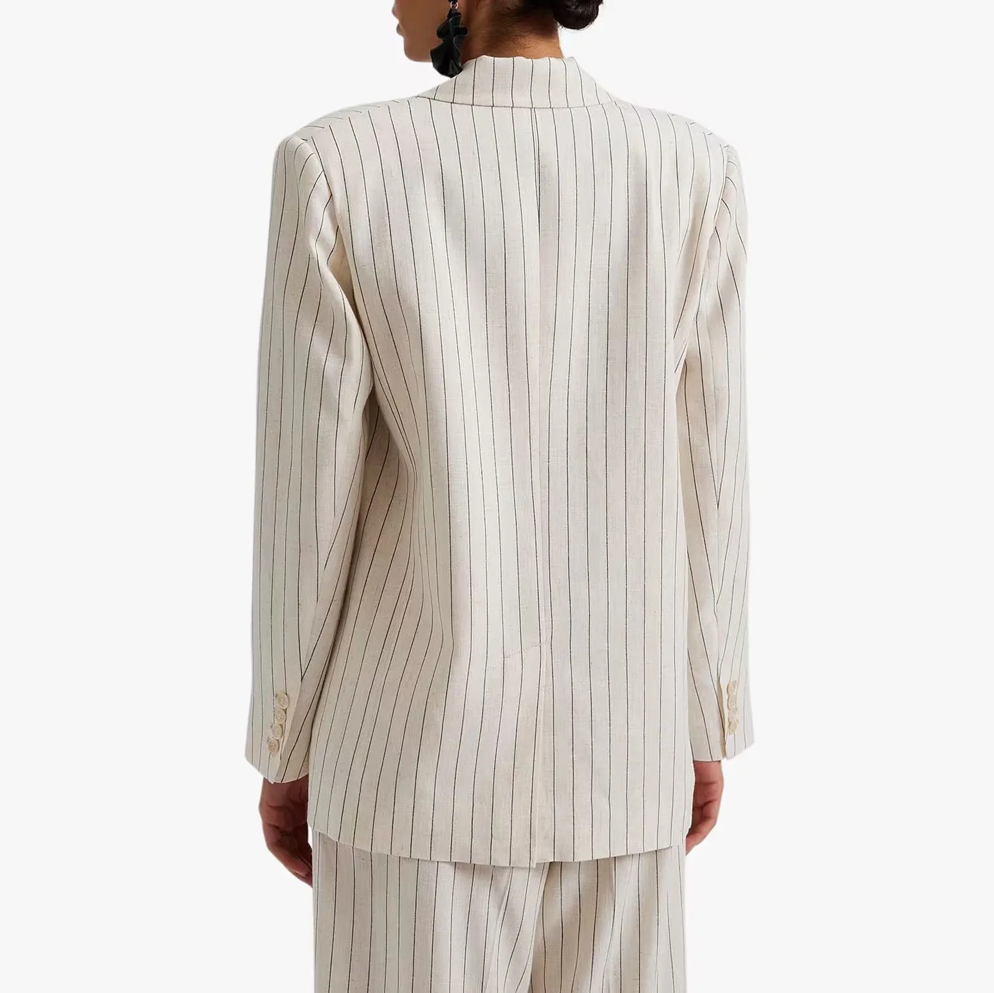 High Quality Fashion Trend Custom Women Oversized Linen Pinstripe Blazer Long Sleeve Outwear Linen Blazer For Women