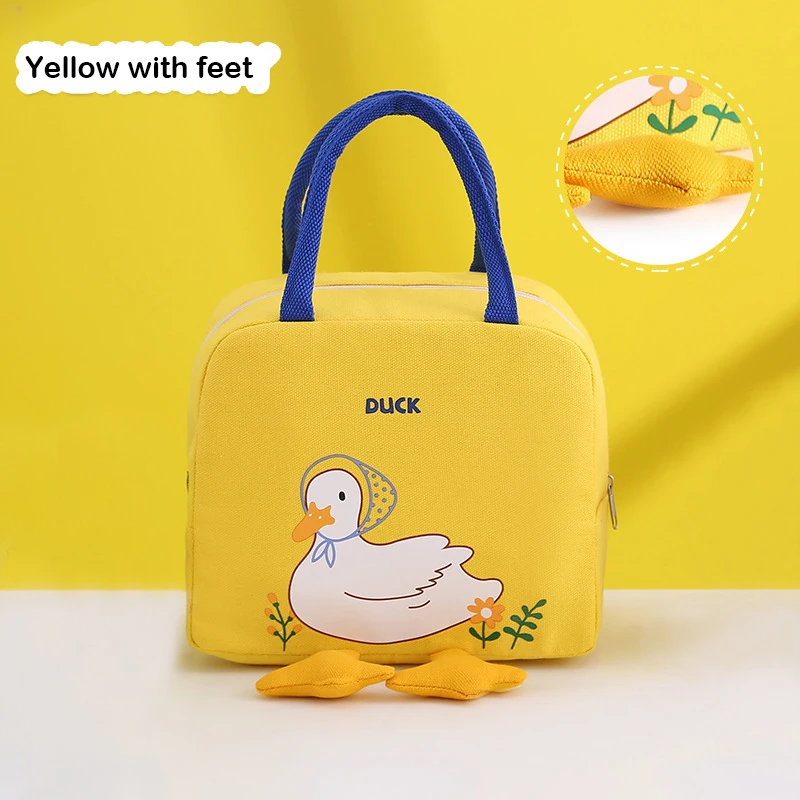 Wholesale Price Cartoon Duck Design Novelty Cute Polyester Foil Soft Thermal Cooler Bag Yellow Kids Lunch Bags
