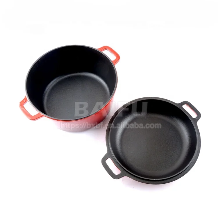 2 in 1 Cast iron casserole Enameled cast iron dutch oven set cast iron pan