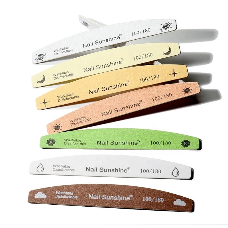 Nail File Wood Base Emery Board 7 Color Thin Wooden Nail Filer Washable Reusable Wood Sanding File