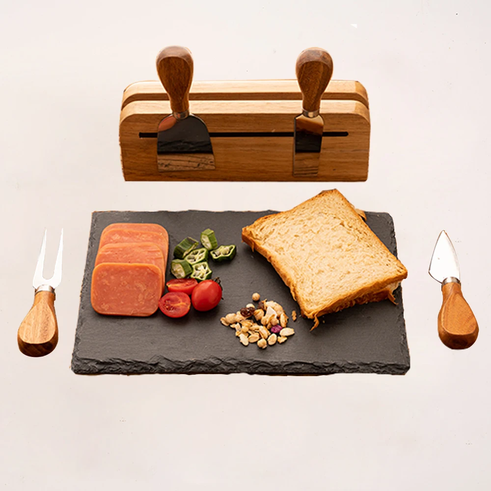 Factory Special Design Slate Cutting Board Black Rectangle Plate with Magnetic Knife Block