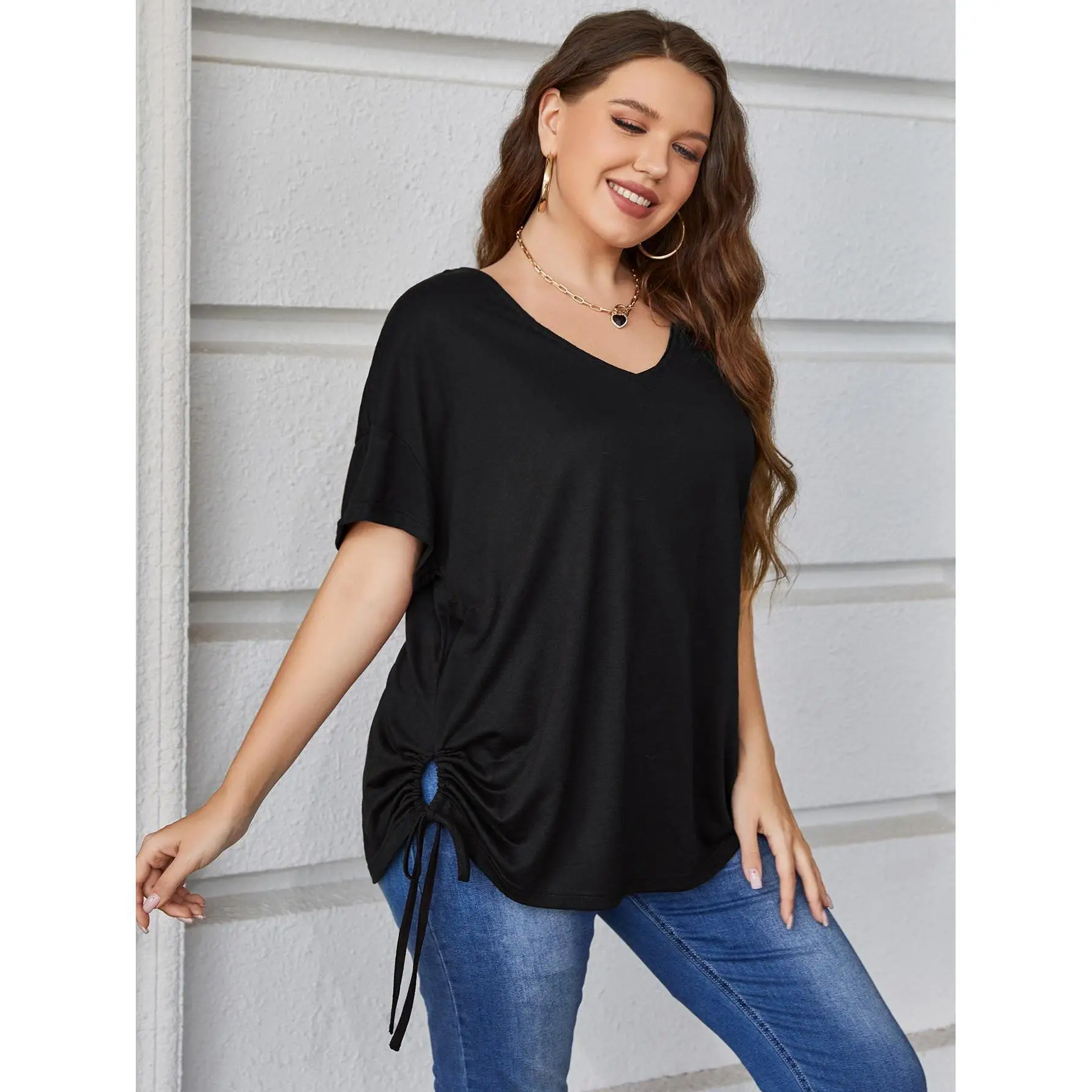 2024 Hotsale Solid Color Shirt All Custom Logo Size Color Short Sleeve Women Shirt