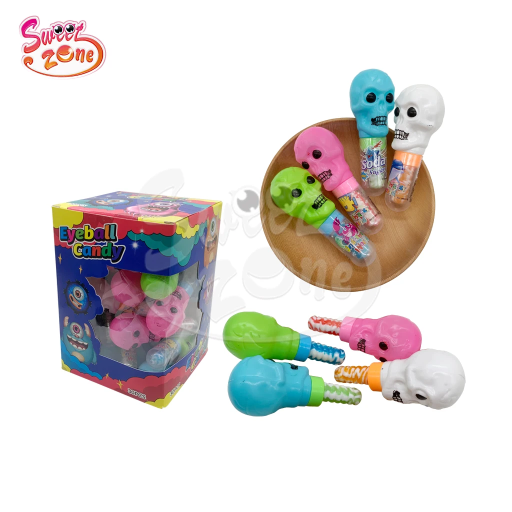 Wholesale oem plastic skull shape nipple hard candy with popping candy
