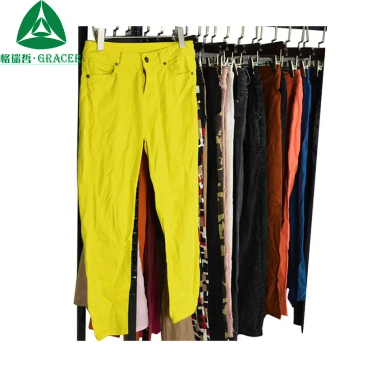 Cheapest second hand summer colorful cotton pants 20ft container used clothes in bales for sale
