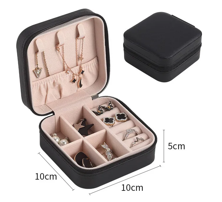 Portable leather jewel box Necklace Ring Earring Storage Organizer Mini Jewelry Case
