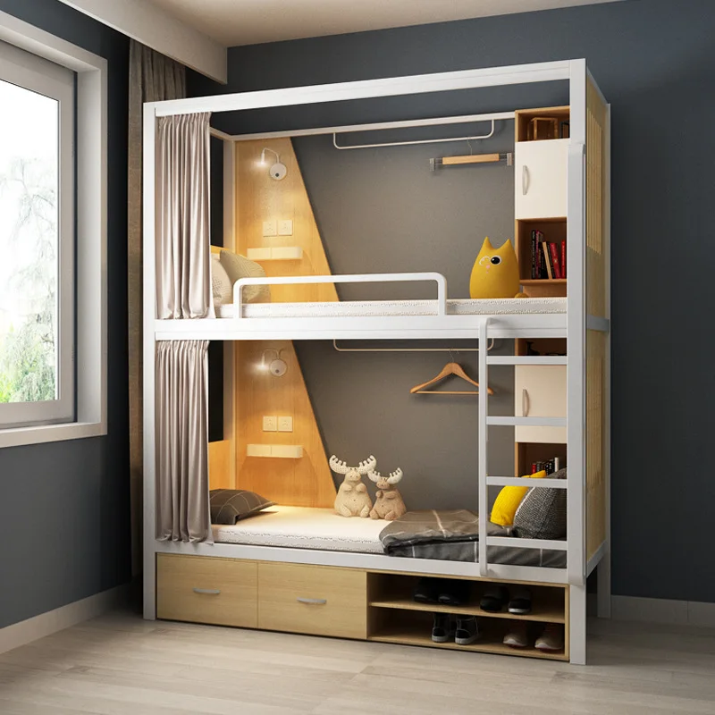 Double Decker Steel Bunk Bed Manufacturer Custom Design Hostel Bunk Beds Adult Student Hostel Apartment Steel Bunk Beds