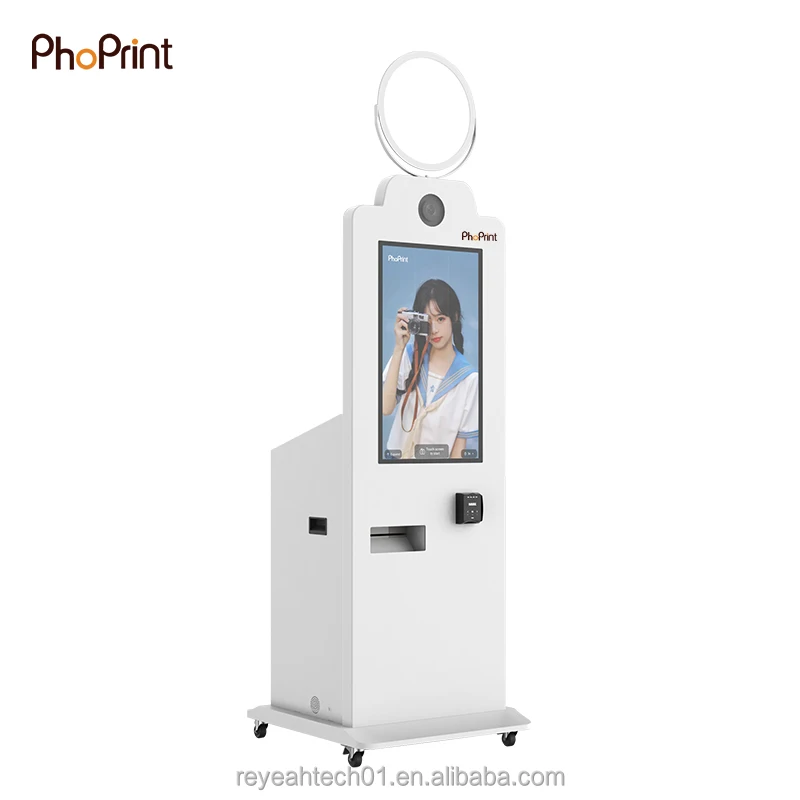 Round 45 Inches Touch Screen Payment Magic Mirror Photo Booth Kiosk With Printer And Camera
