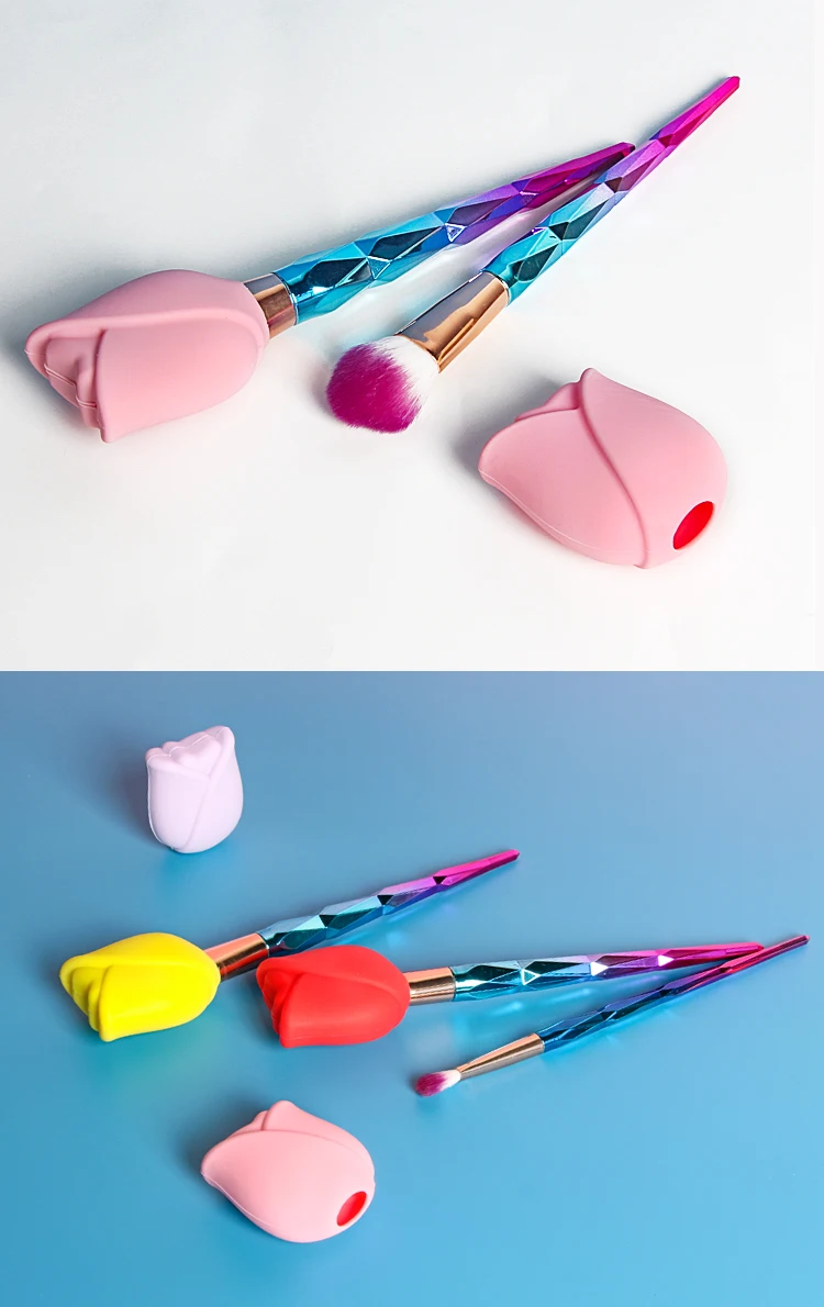 3 Pack and 3 Size Silicone Travel Makeup Brush Cover Rose Shaped Dust- Proof Portable Makeup Case/ Box Travel Brush Protector