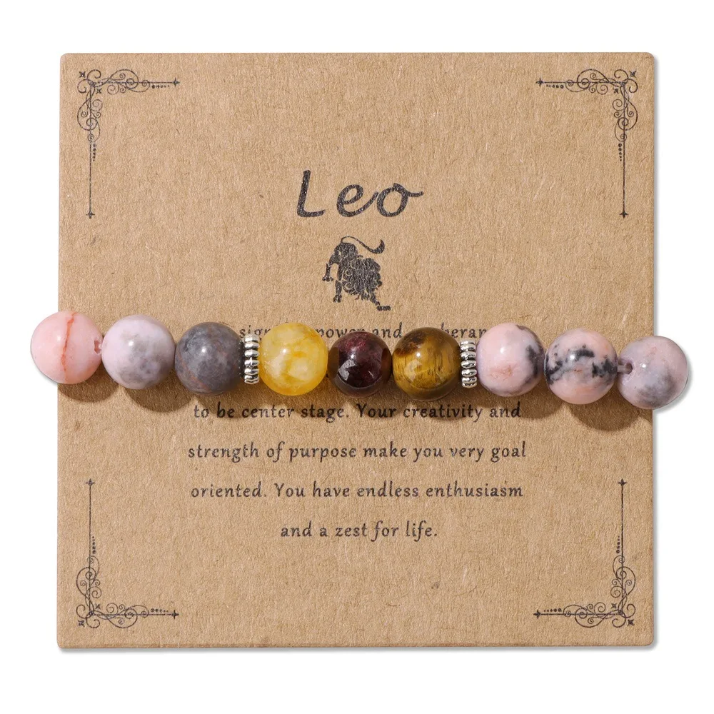 In Stock Wholesale Couple 12 Zodiac Sign Bracelet Astrology Jewelry Pink Zebra Natural Stone Bracelets