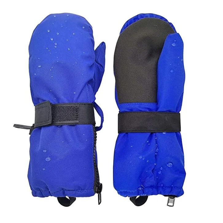 Kids Winter Ski Snow Mittens Waterproof Warm with Zipper for Toddler Boy Girl- Slim Fit for Skiing