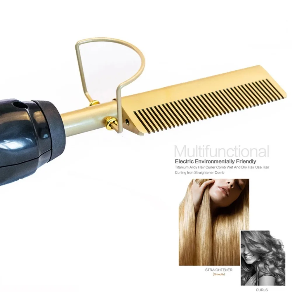 Hair Straightener Comb Women Home 2 in 1 Use Electric Hot Straightener Comb Brush Straight Hair+Curl Hair Bling Hot Comb