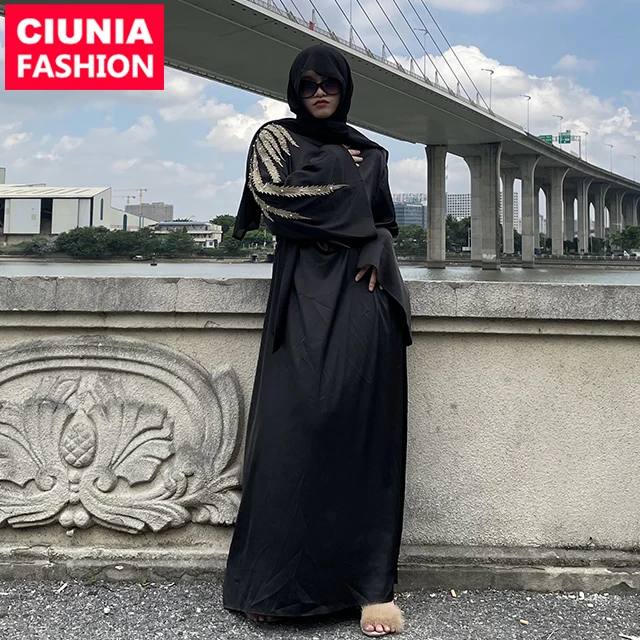 6479# Satin Women Fashion Muslim Kaftan Solid Color Dubai Turkish Modern Islamic Clothing Dress