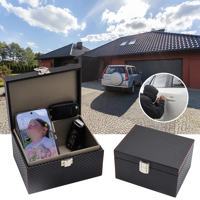 Factory Made Car Keyless Faraday Cage Large Black PU Leather Shell Anti-Theft Key Fob RFID Signal Blocker Box Fashion Style